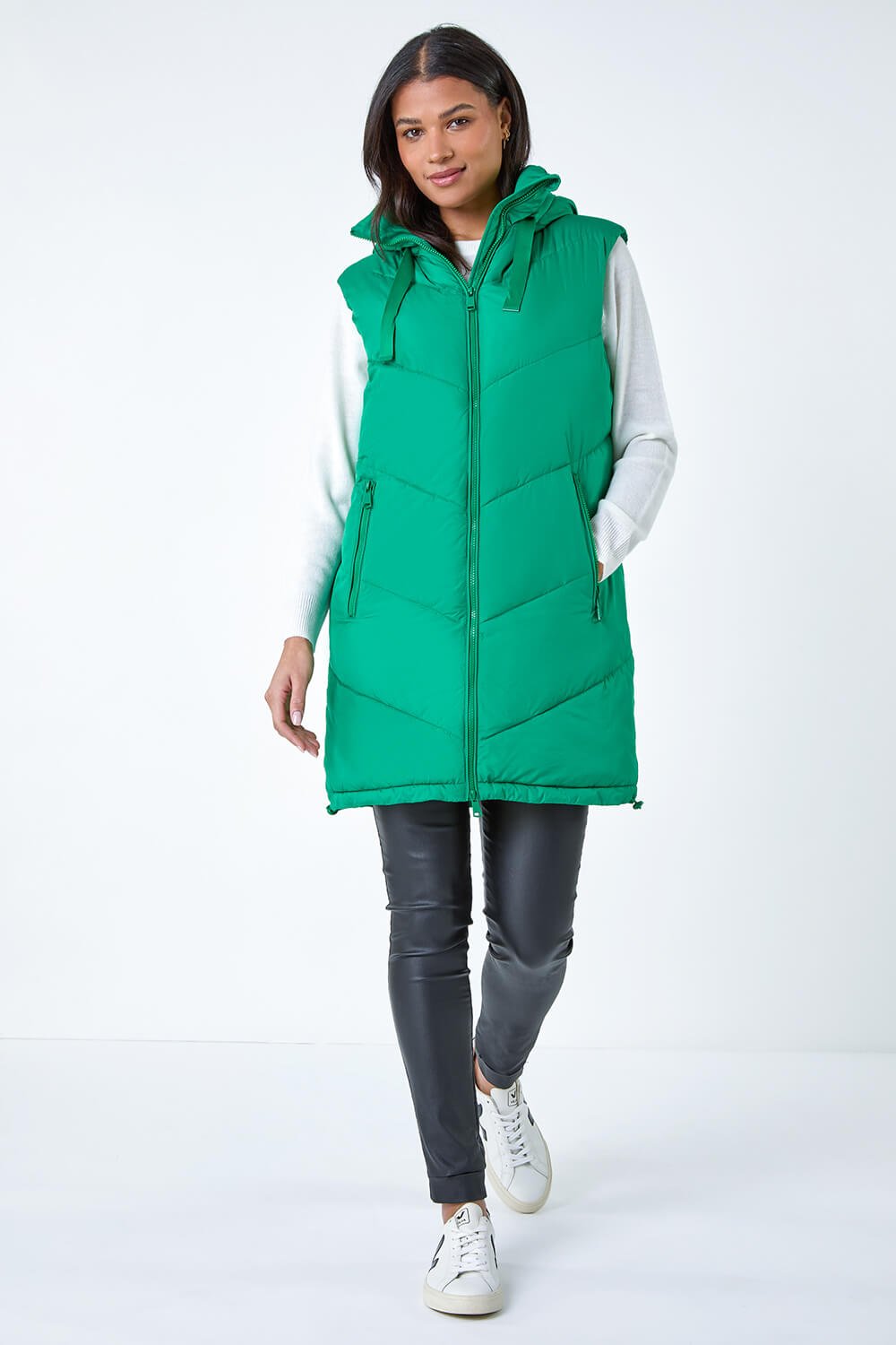 Green Quilted Hooded Gilet, Image 2 of 6