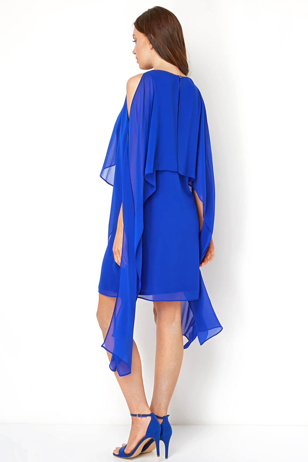 Royal Blue Chiffon Cold Shoulder Sleeve Dress, Image 3 of 5