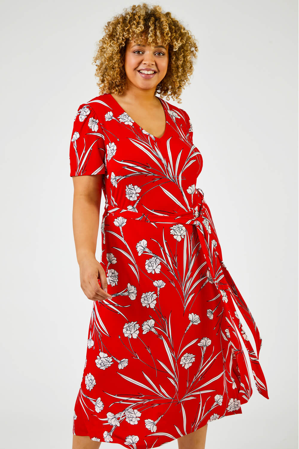 Curve Floral Print Fit And Flare Midi Dress