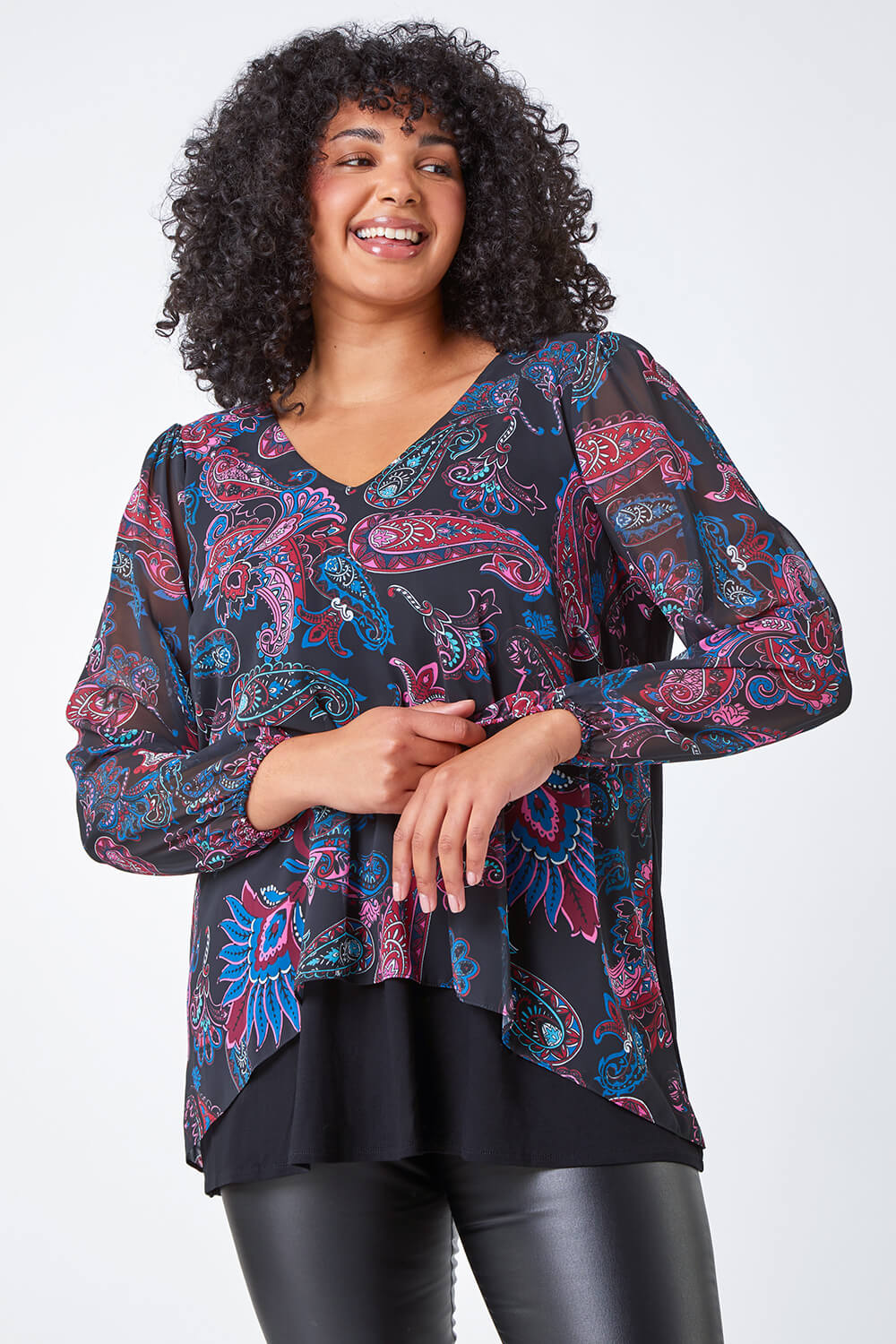 Purple Curve Paisley Overlay Stretch Top, Image 4 of 5