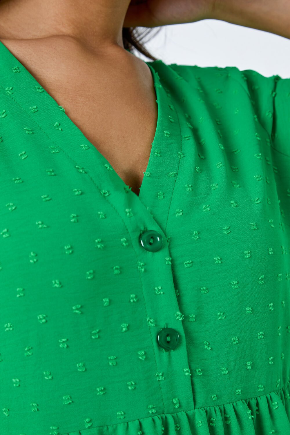 Green Textured Spot Frill Tiered Midi Dress, Image 5 of 5