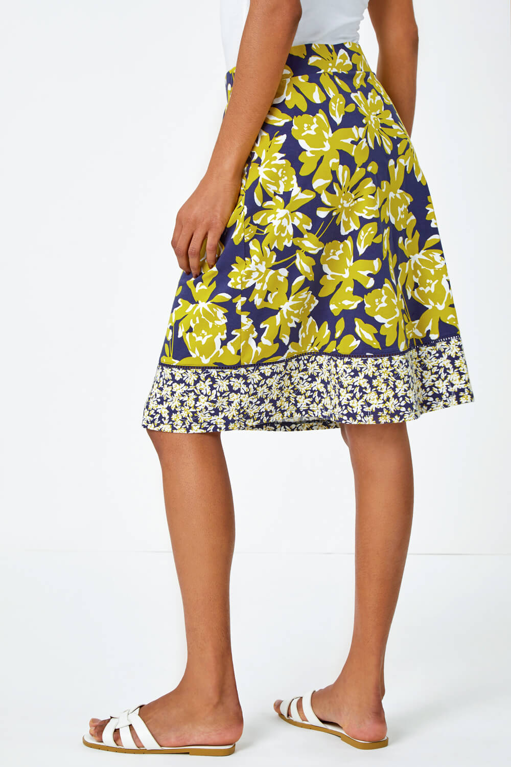 Lime Floral Cotton Blend Stretch Skirt, Image 3 of 5