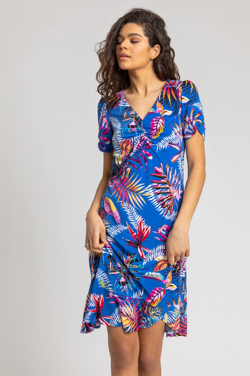 Tropical Print Frill Detail Dress