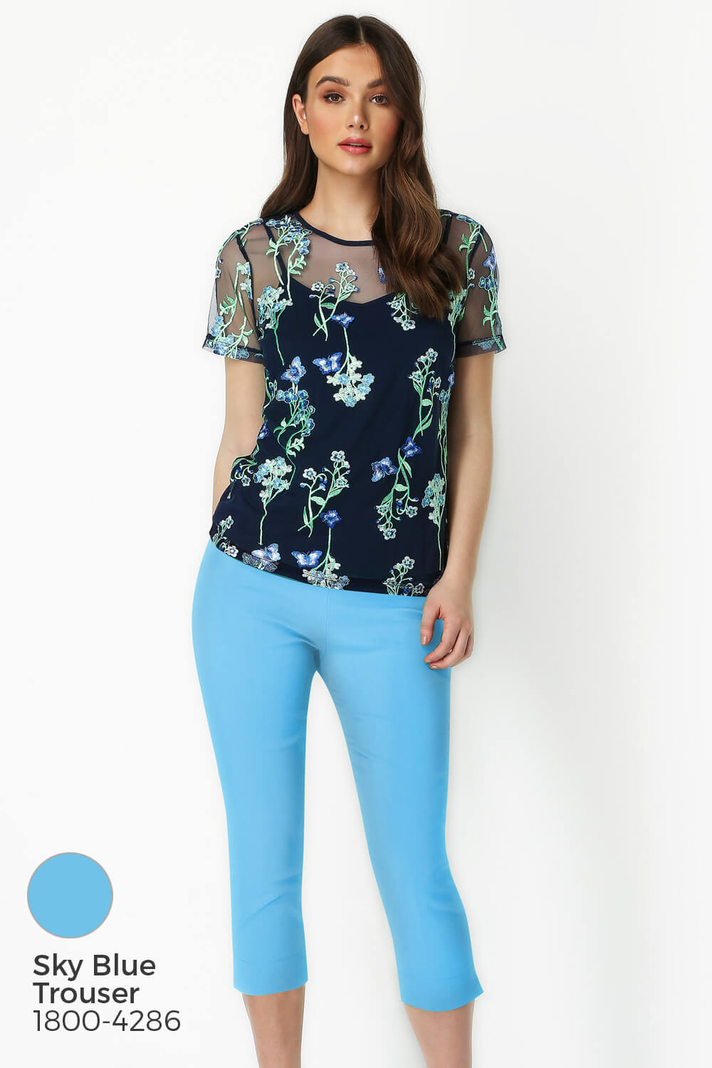 Blue Floral Mesh Embroidered Top, Image 8 of 8