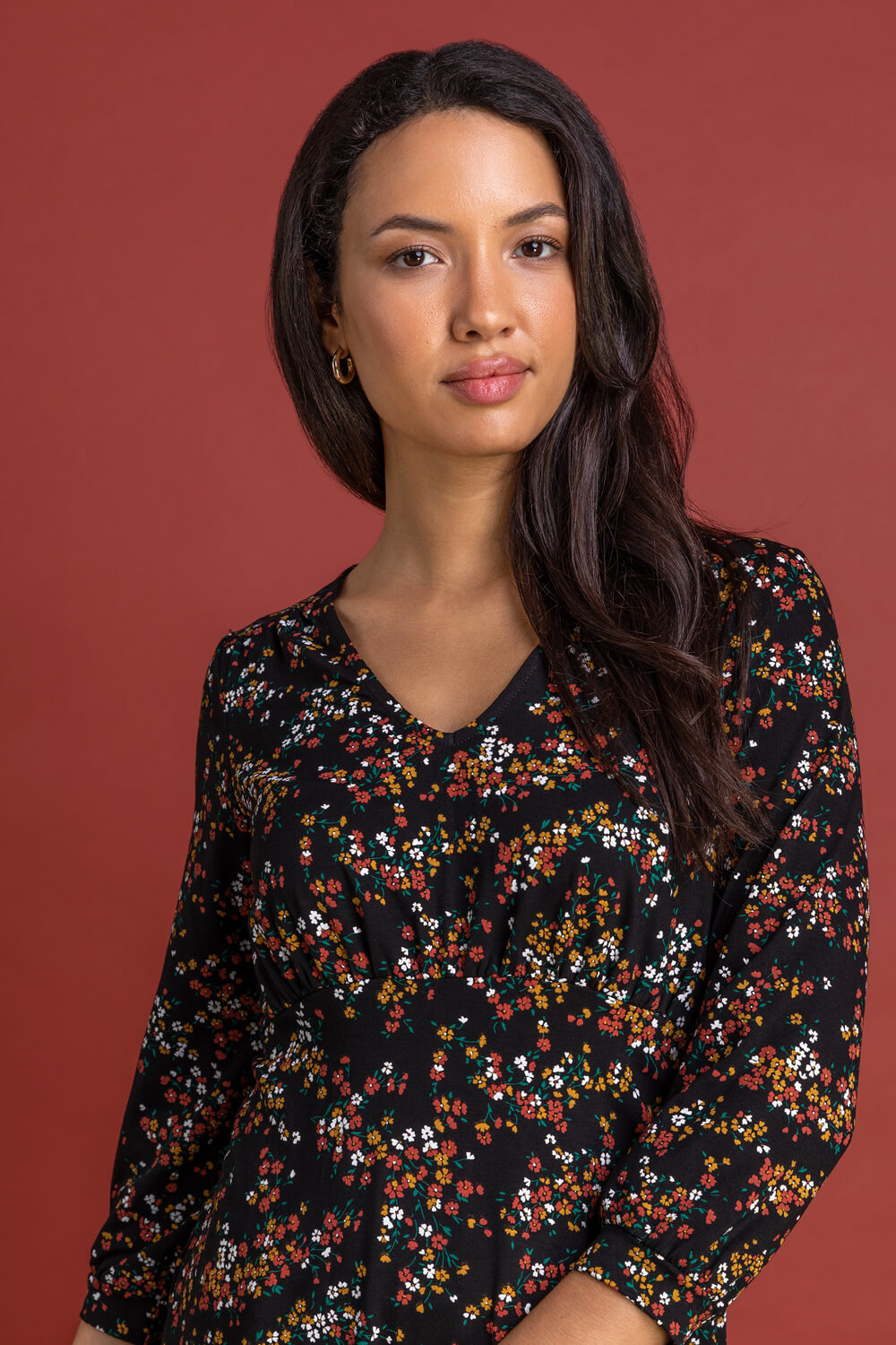 Rust Ditsy Floral Print Top, Image 5 of 5