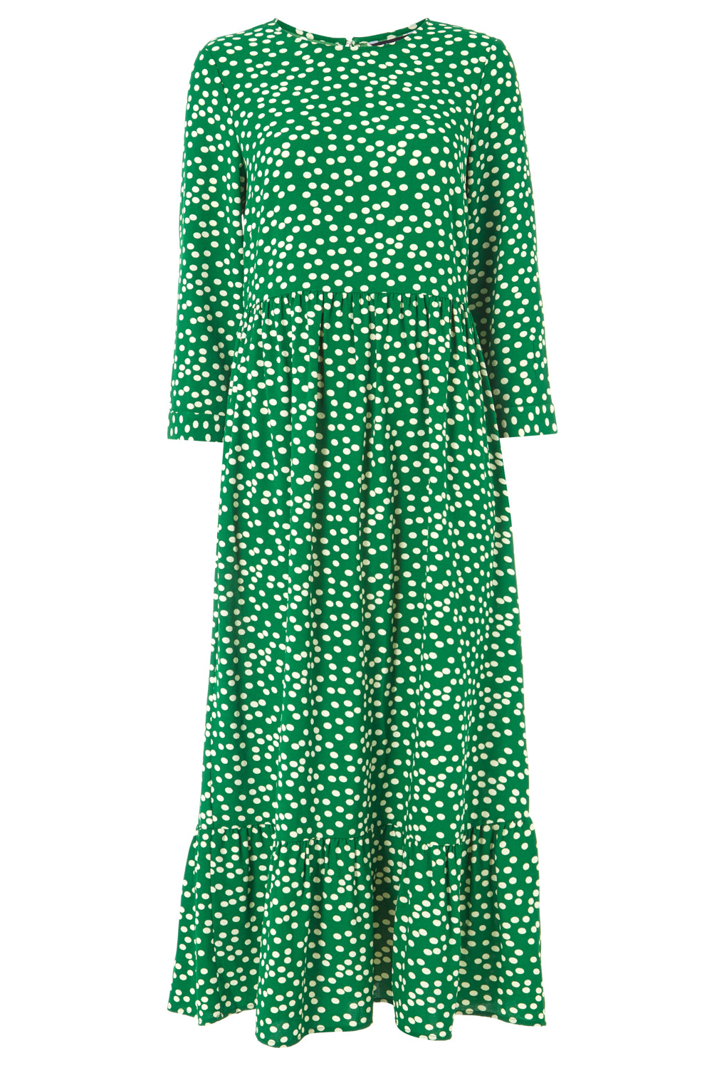 Green Polka Dot Print Tiered Maxi Dress, Image 5 of 5