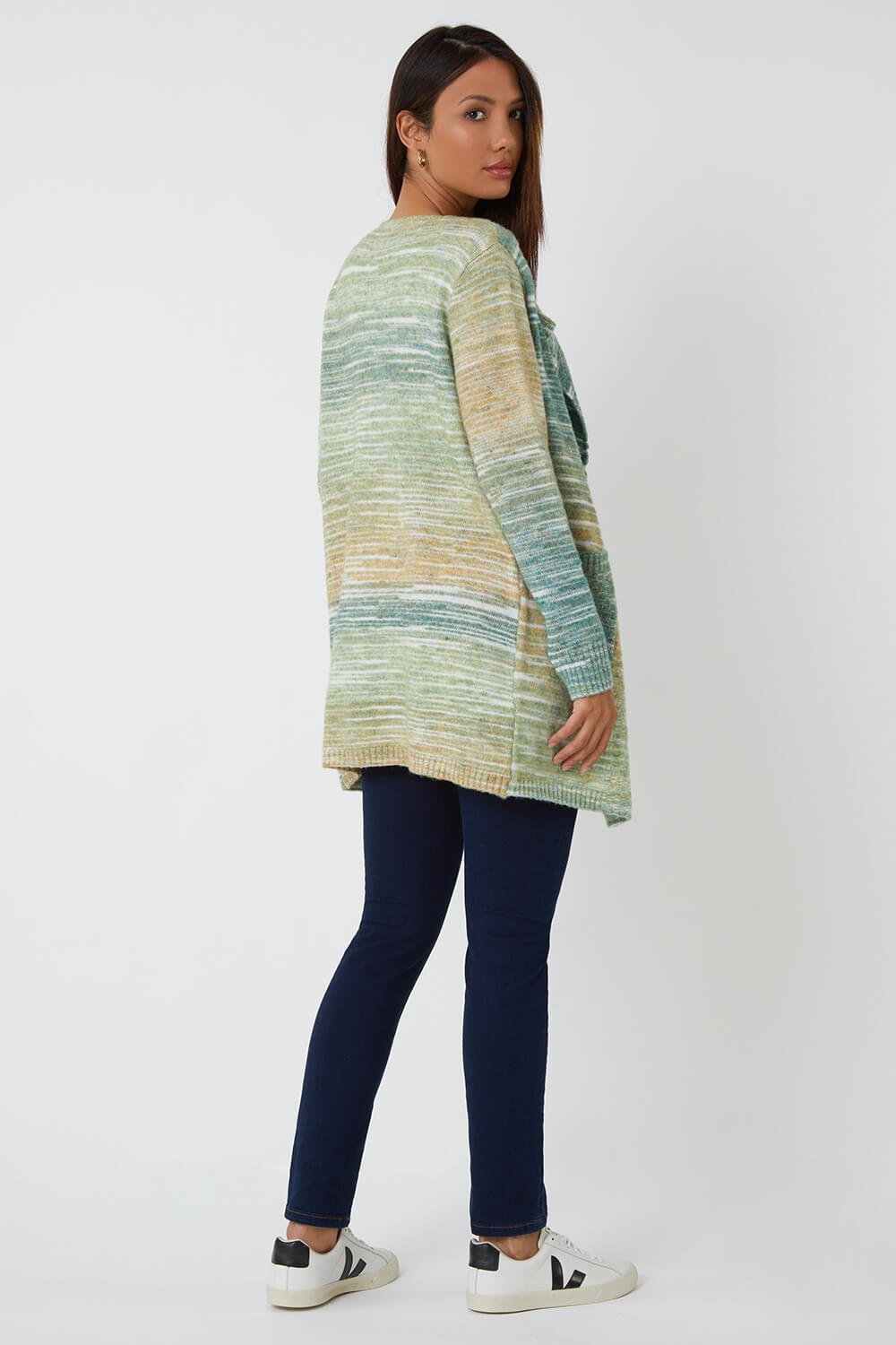 Green Ombre Longline Knitted Cardigan , Image 3 of 5