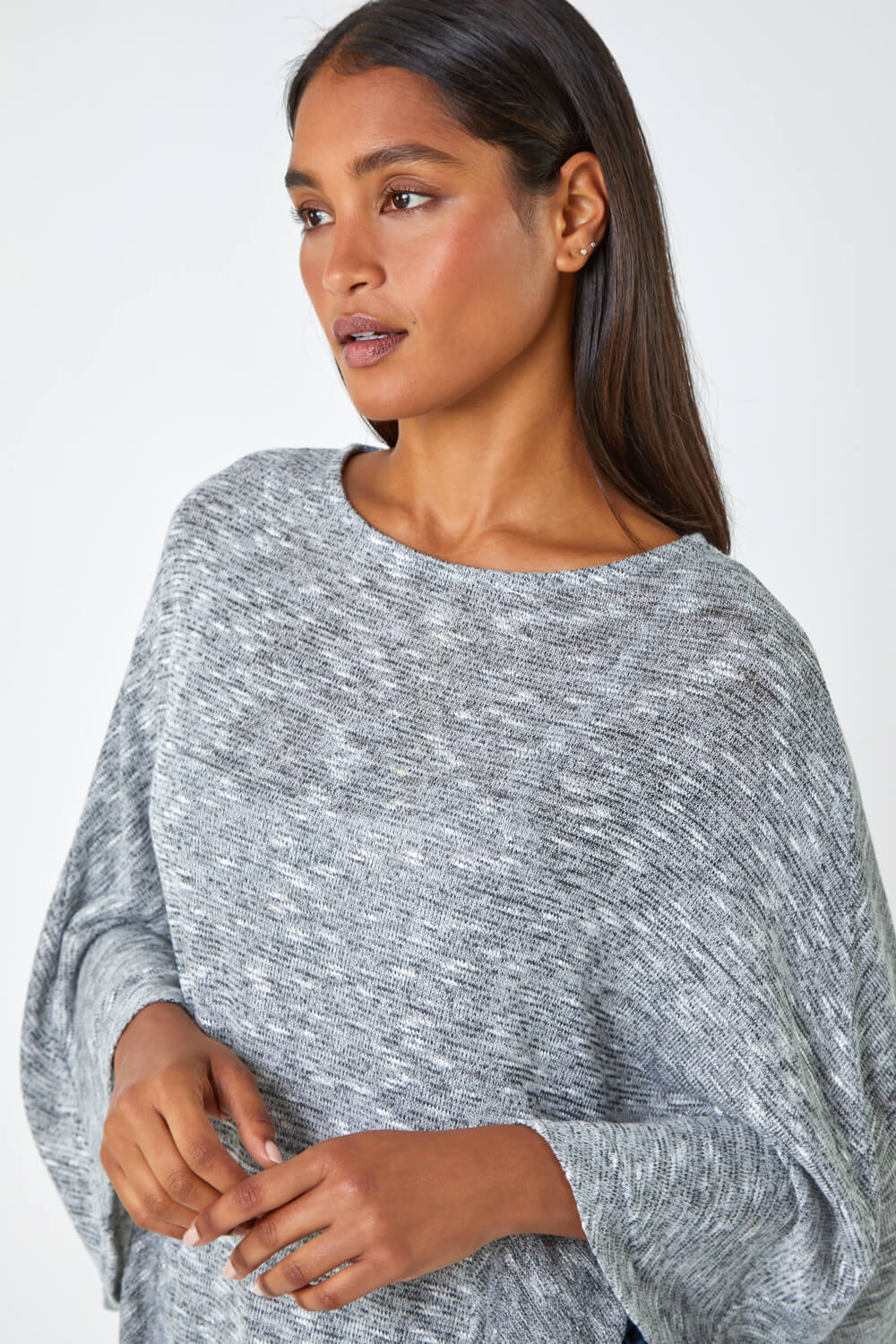Grey Marl Stretch Knit Jersey Top, Image 4 of 5