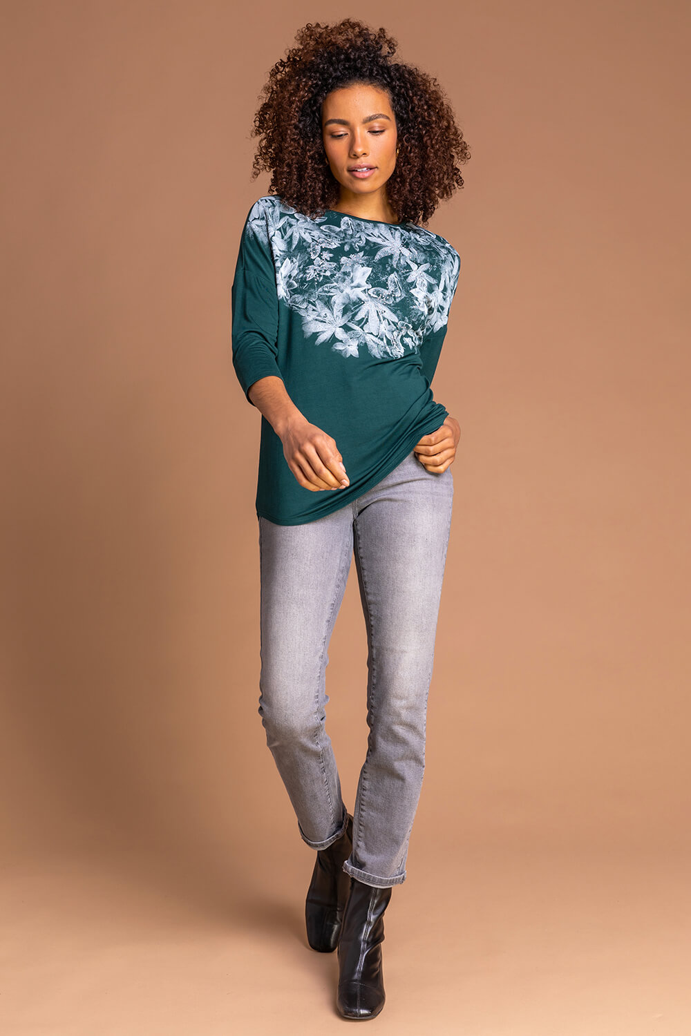 Emerald Floral Butterfly Print Top, Image 4 of 5
