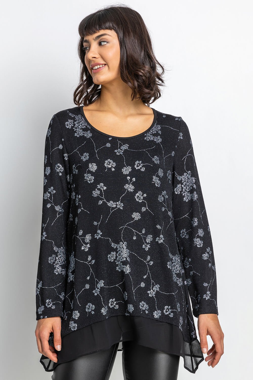 Silver Shimmer Floral Print Top, Image 5 of 5