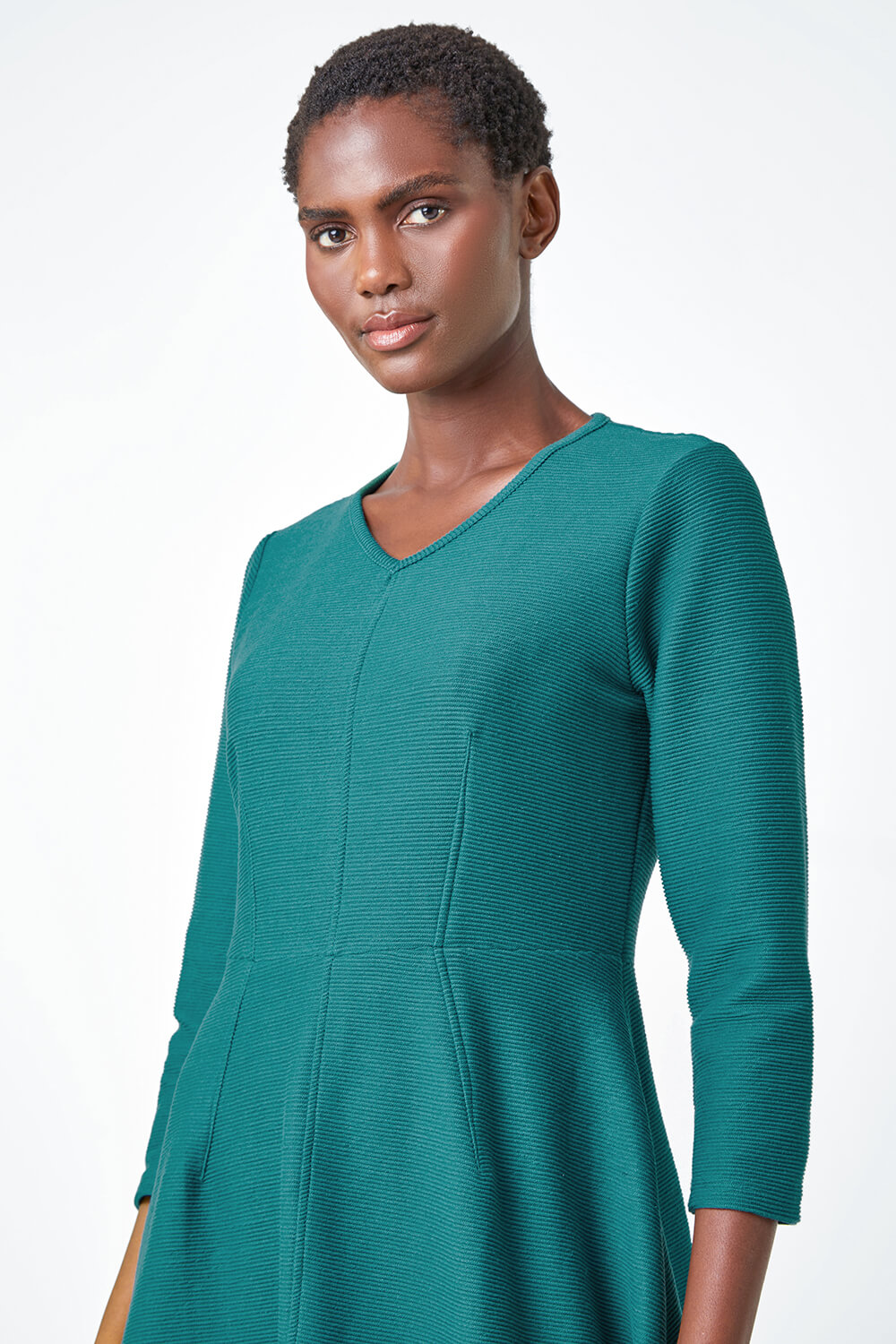 Forest  Cotton Blend Ribbed Stretch Dress, Image 4 of 5