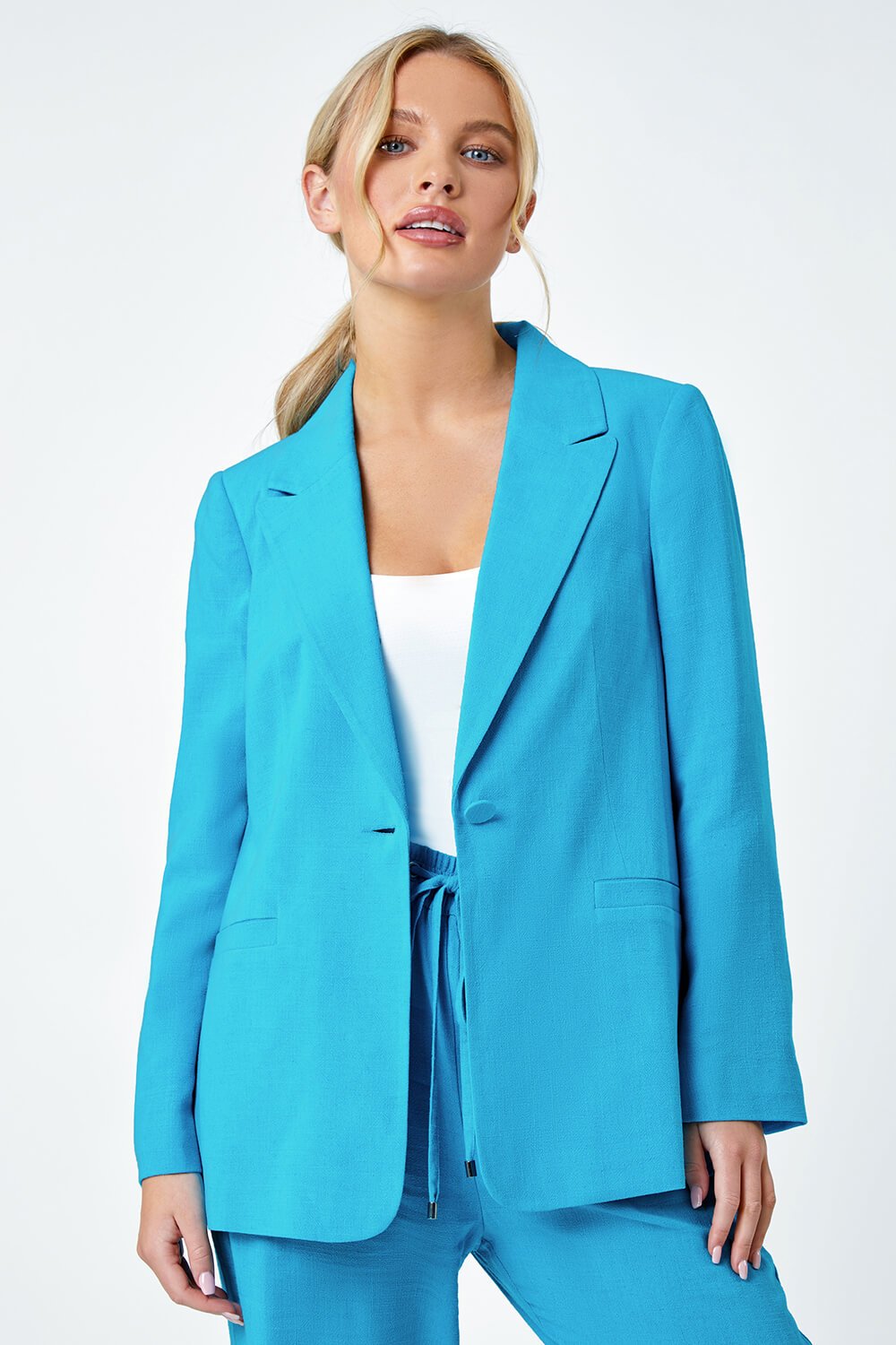 Turquoise Petite Linen Blend Blazer | Roman UK