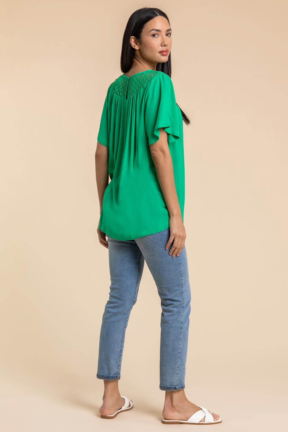 Green Lace Panel Tunic Top, Image 2 of 5
