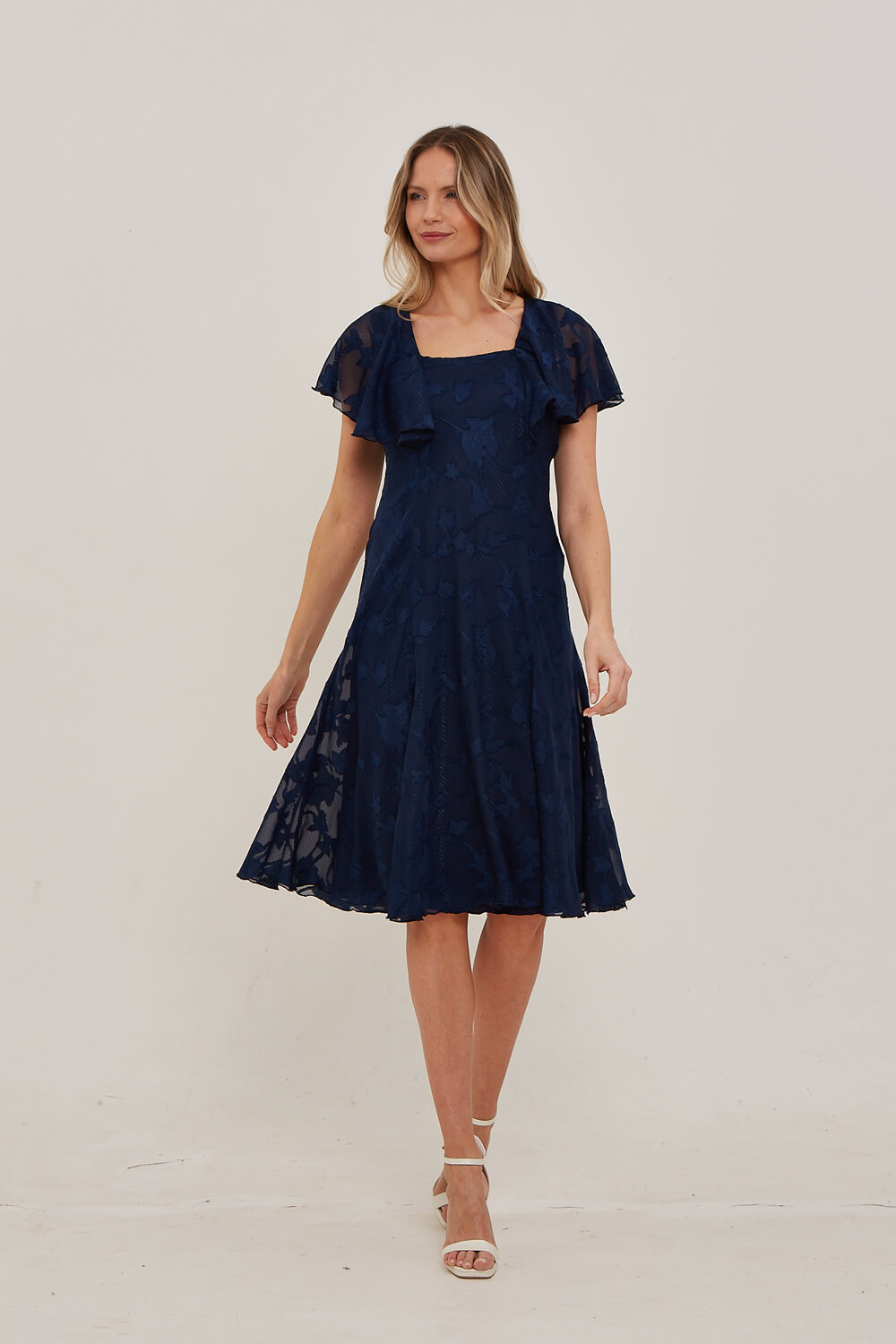 Navy  Julianna Burnout Print Cape Sleeve Dress, Image 4 of 4