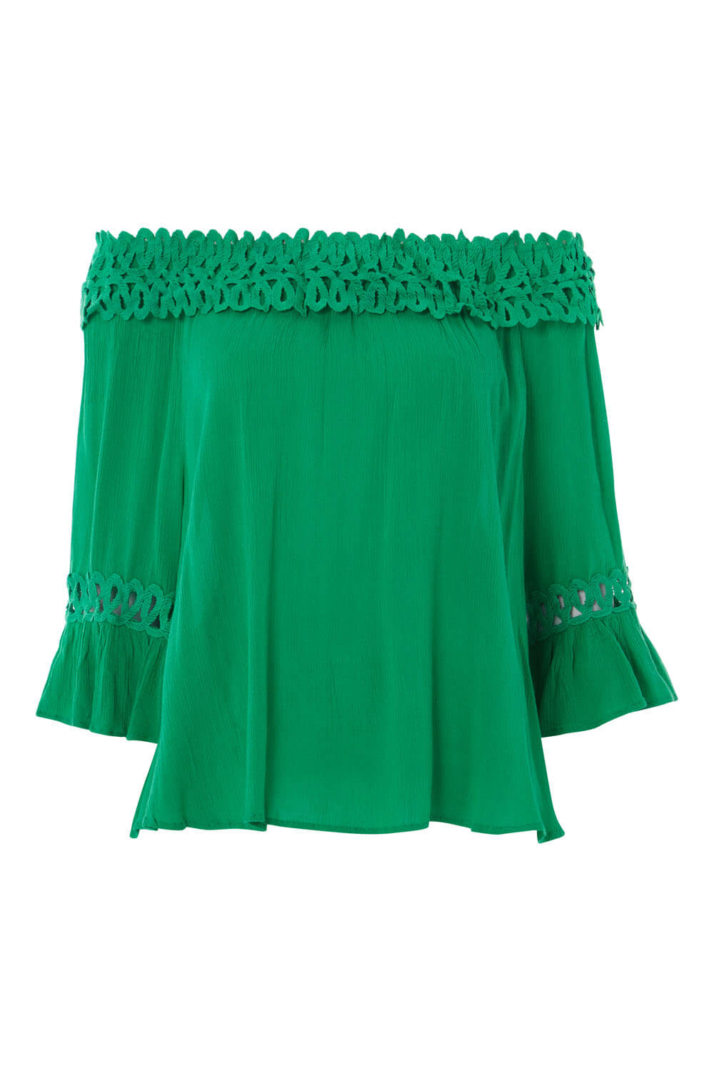 Green Lace Trim Bardot Top , Image 4 of 4