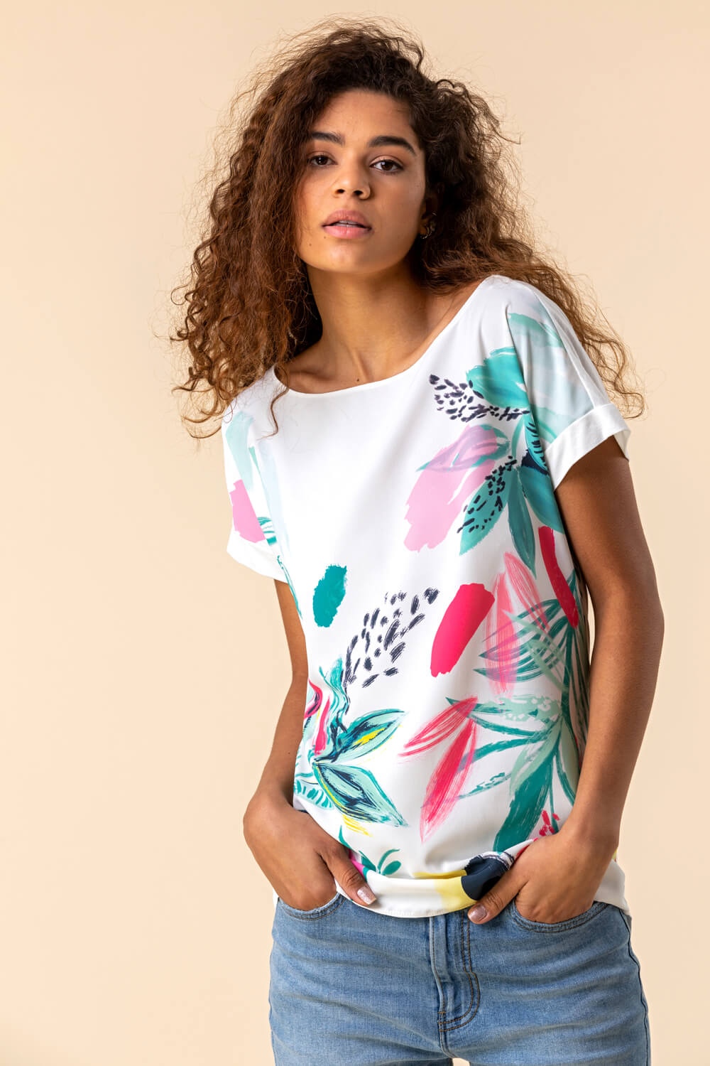 Abstract Leaf Print Stretch T-Shirt