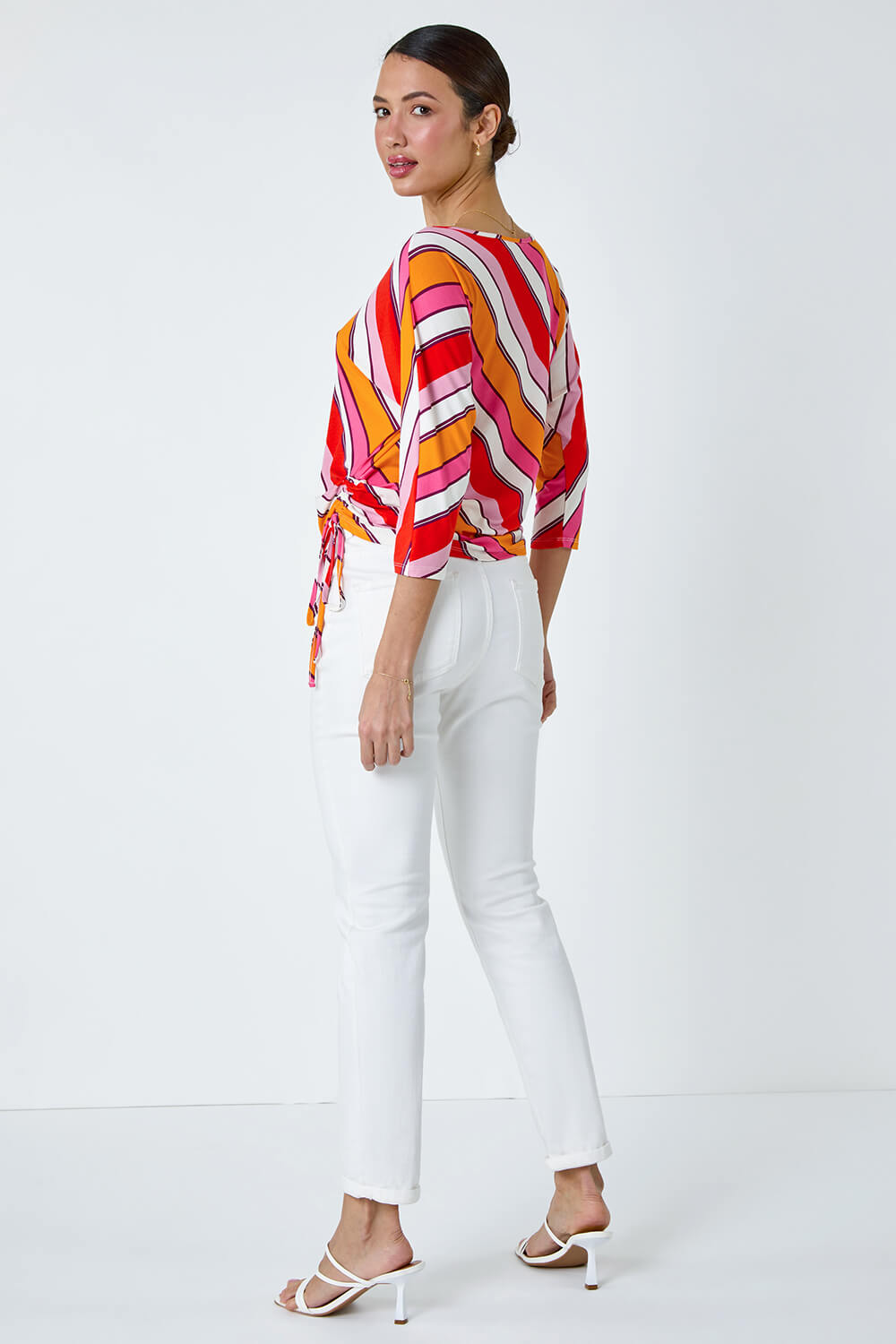 Red Stripe Print Ruched Stretch Top, Image 3 of 5