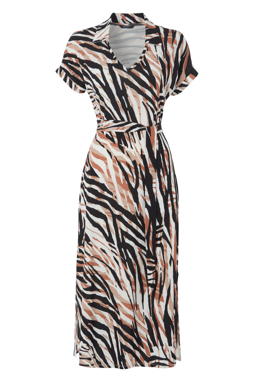 Brown Animal Print Collar Midi Dress, Image 4 of 4