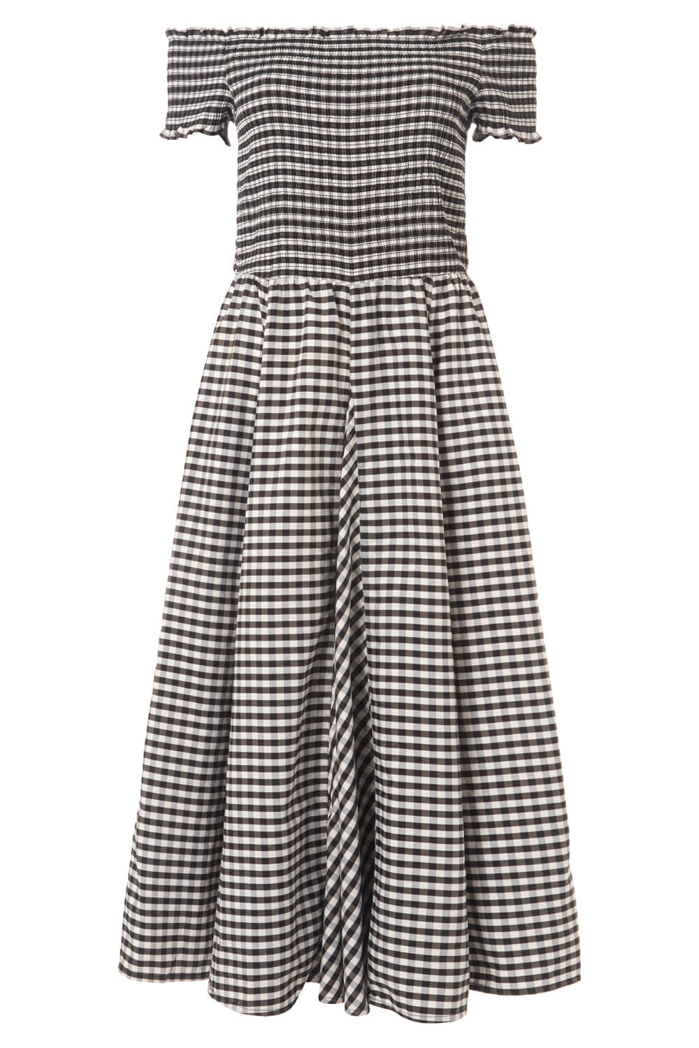 Black Gingham Bardot Fit and Flare Dress, Image 5 of 5