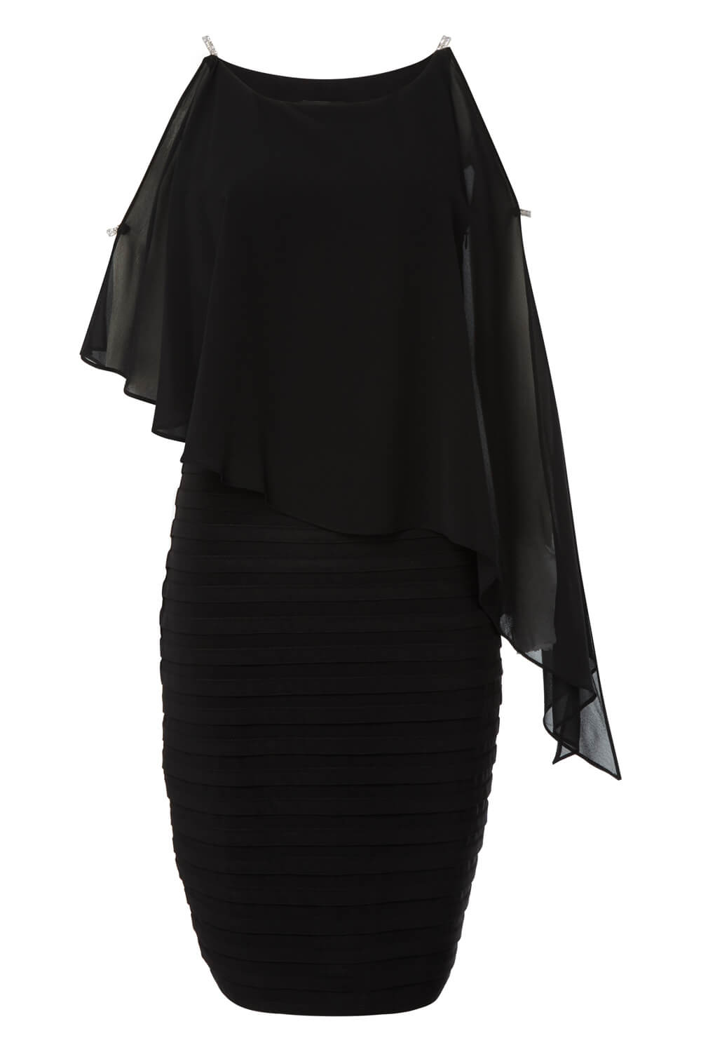 Black Diamante Trim Chiffon Overlay Dress, Image 6 of 6
