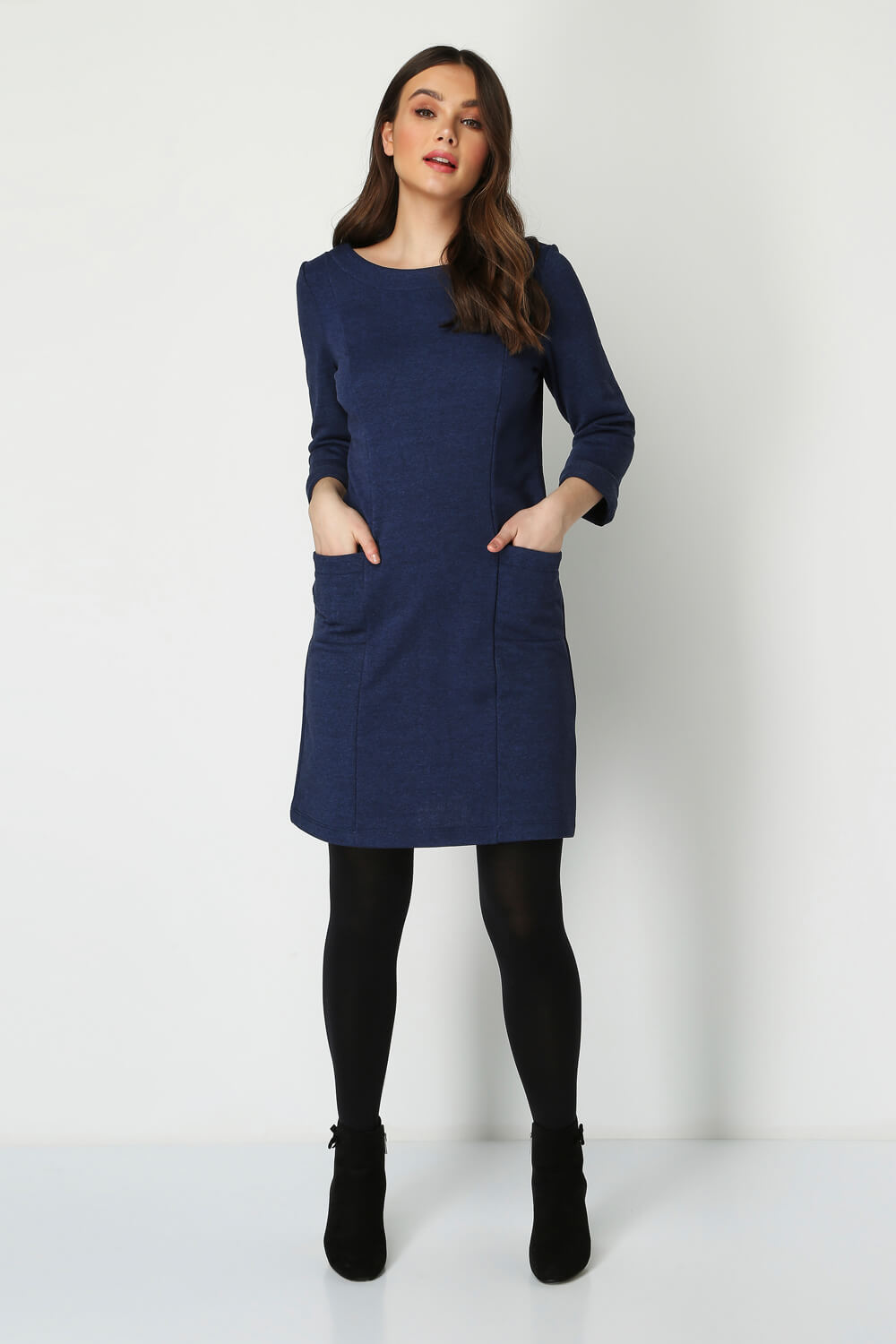 Blue Pocket Detail Shift Dress, Image 3 of 5