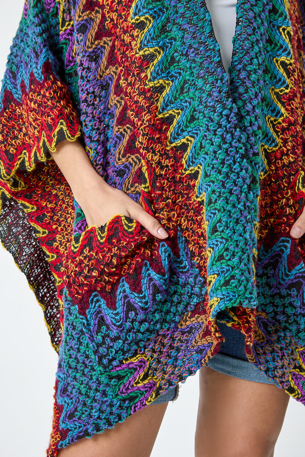 Turquoise One Size Textured Aztec Print Cape, Image 5 of 5