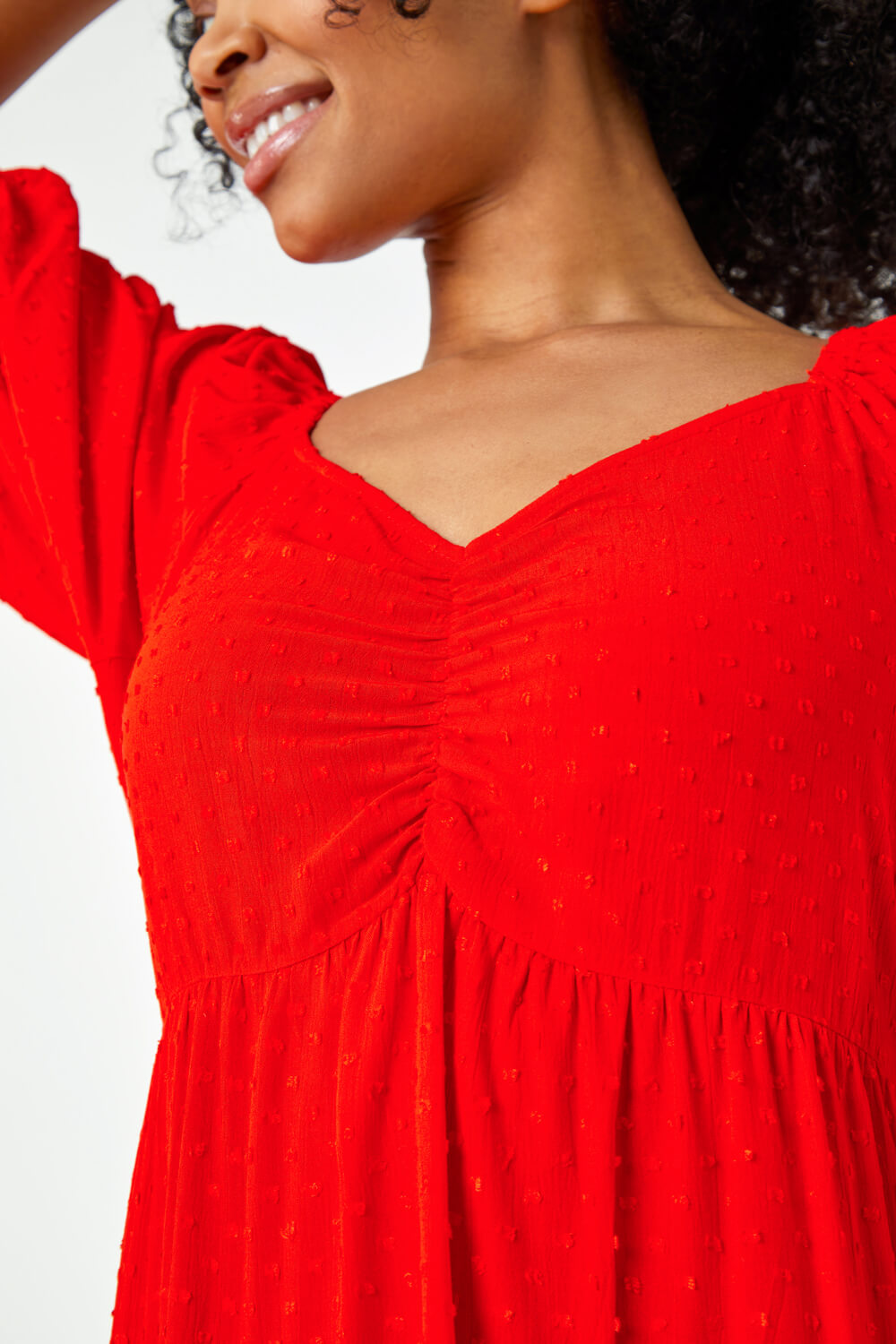 Red Petite Textured Spot Tiered Midi Dress, Image 5 of 5
