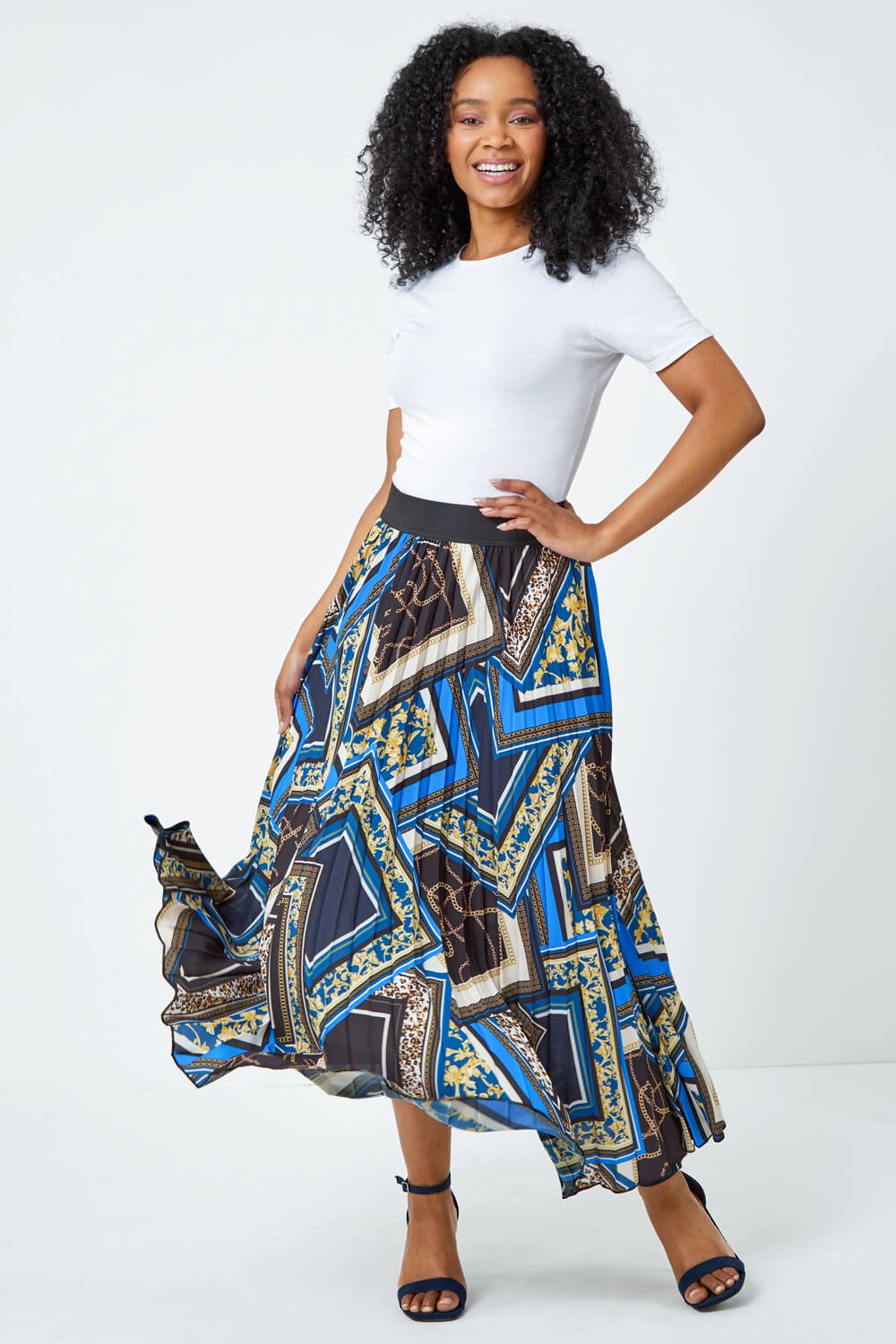 Royal Blue Petite Abstract Animal Pleated Maxi Skirt, Image 2 of 5
