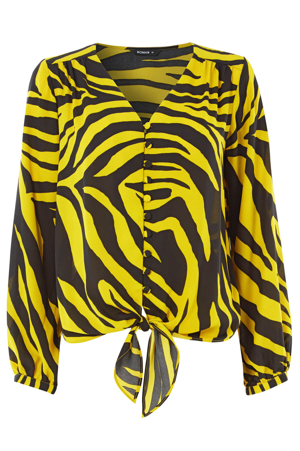 Lime Zebra Print Tie Front Blouse, Image 5 of 5