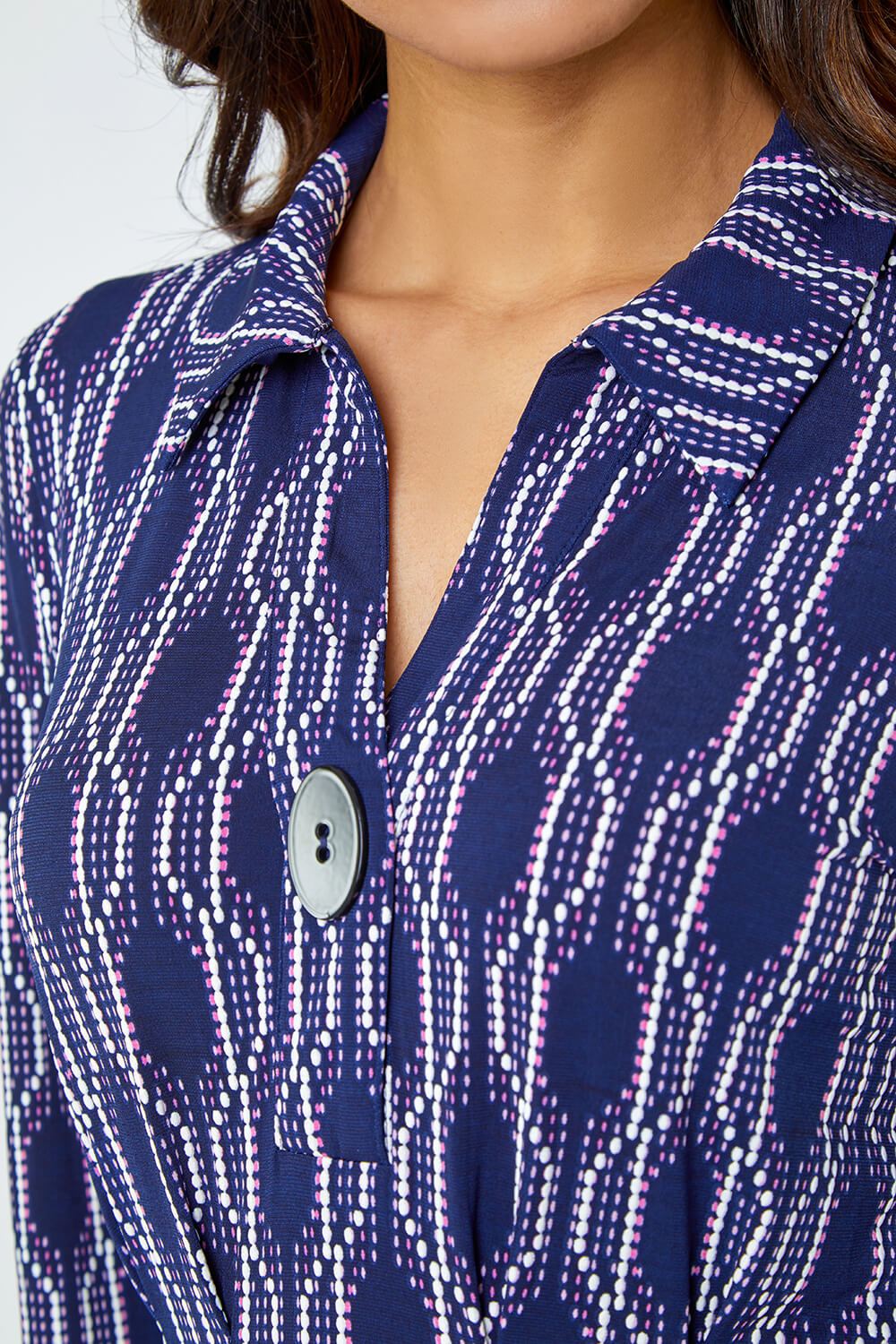 Blue Geometric Print Shirt Dress, Image 5 of 5