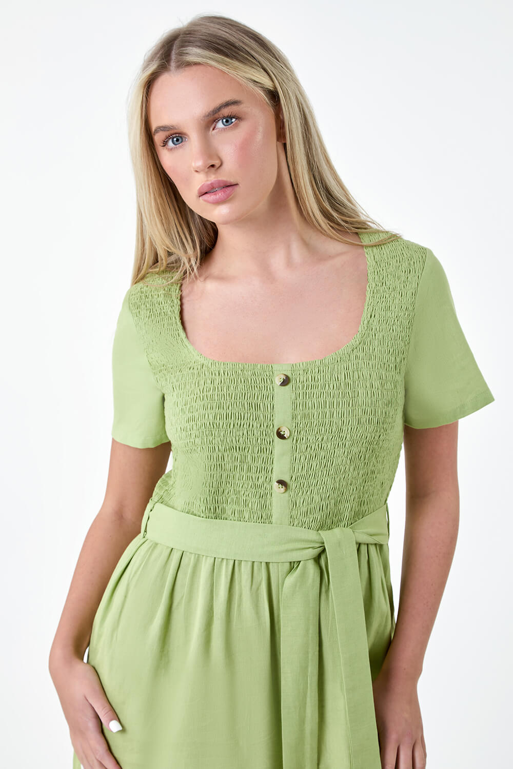 Sage Petite Shirred Button Detail Culotte Jumpsuit, Image 4 of 5