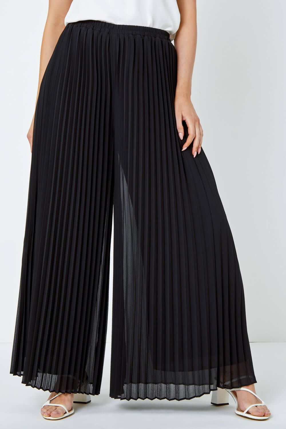 Black Pleated Wide Leg Trousers, Image 5 of 5
