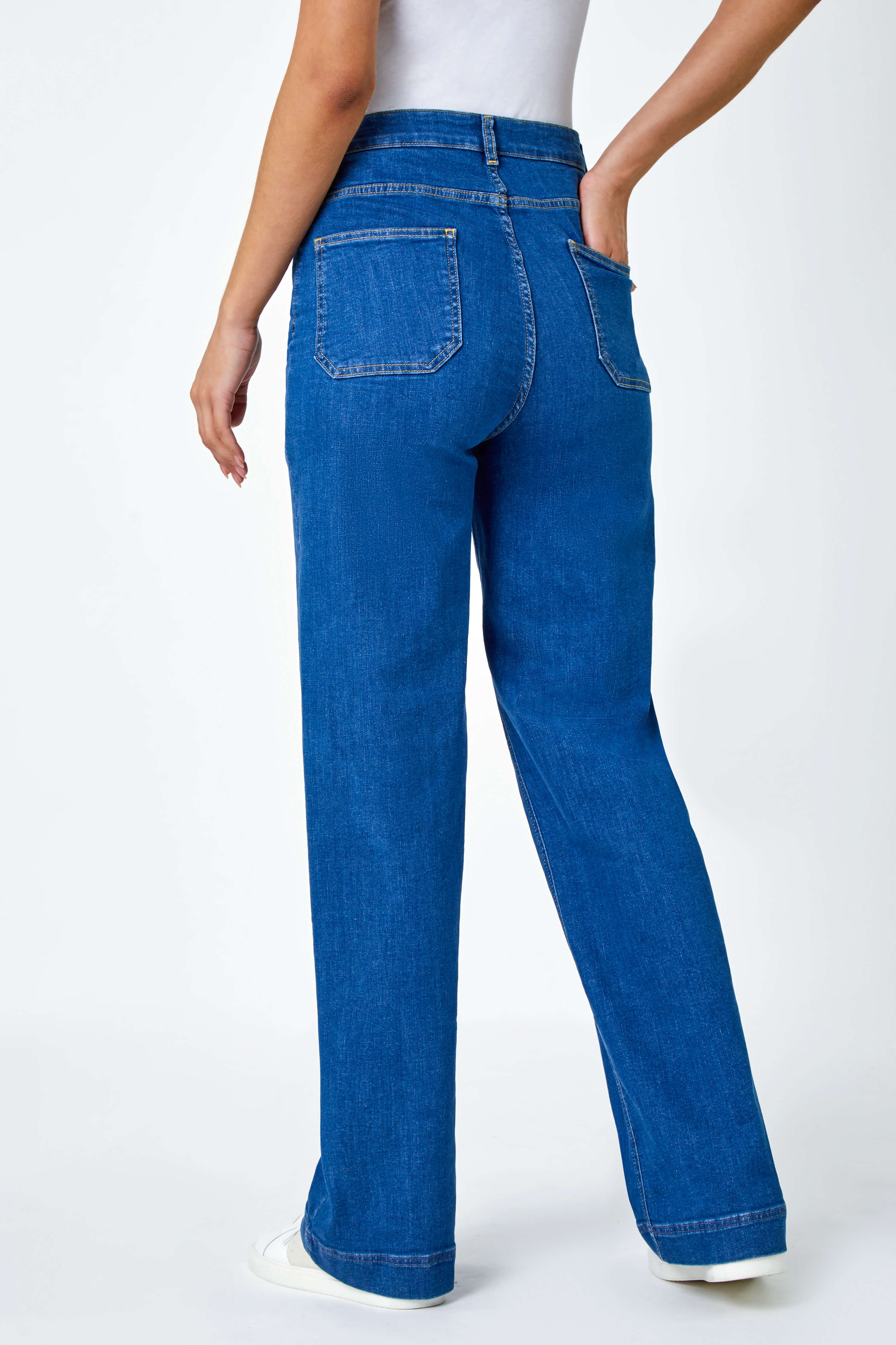 Denim Cotton Blend Wide Leg Stretch Jeans, Image 4 of 6