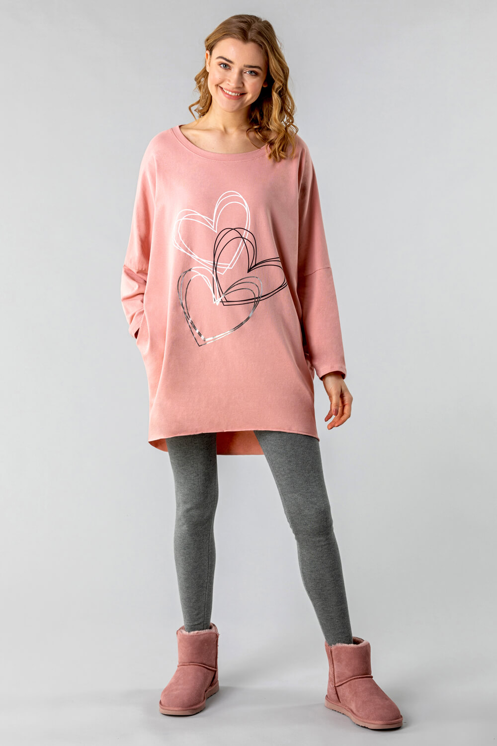 PINK One Size Foil Heart Print Lounge Top, Image 2 of 3