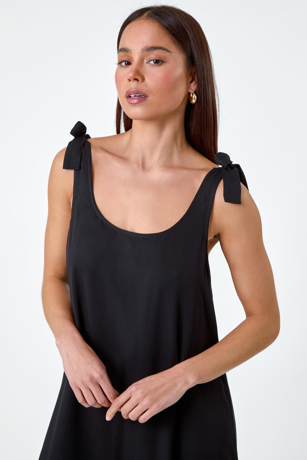 Black Petite Bow Detail Frilled Dress, Image 4 of 6