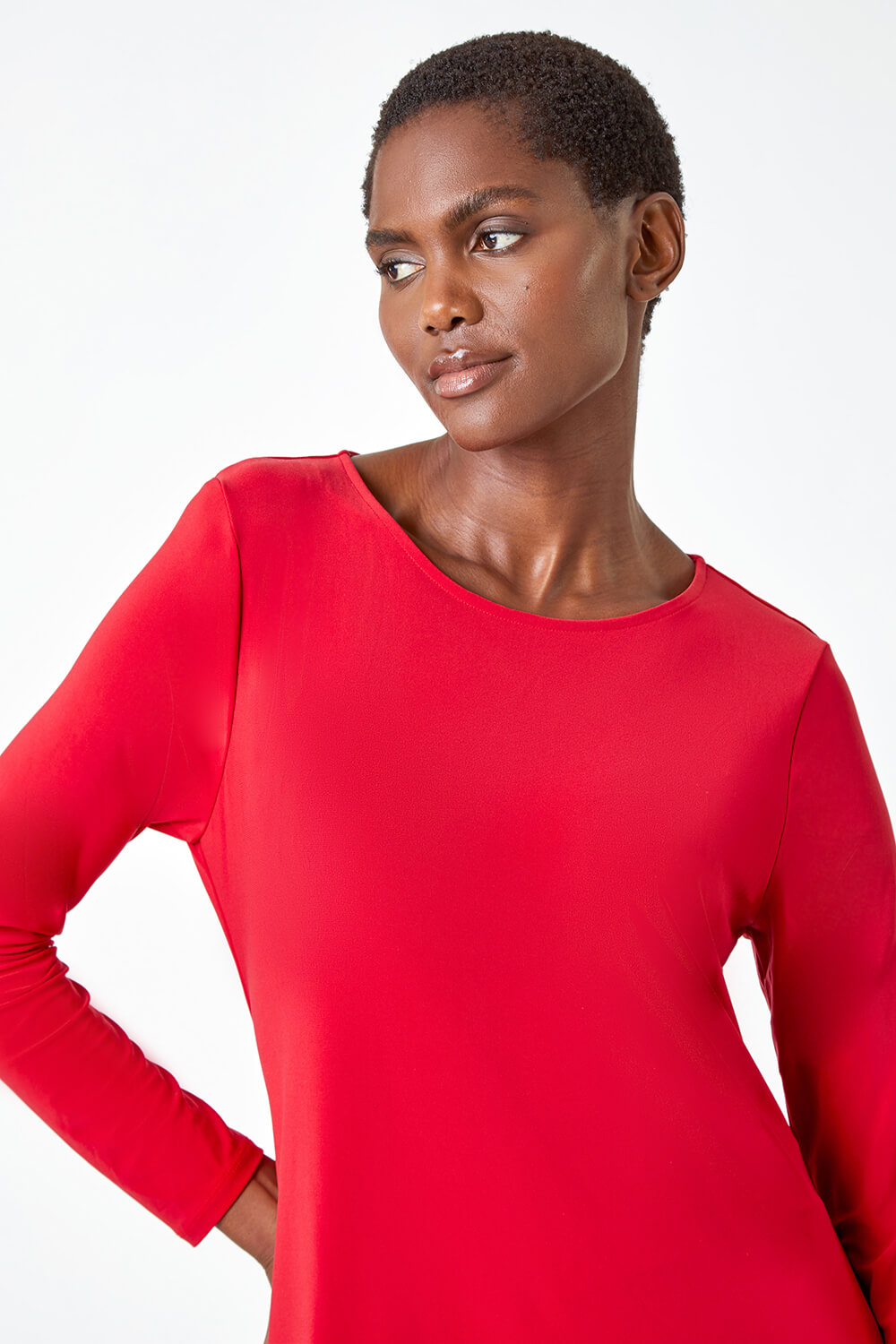 Red Sequin Hem Tunic Stretch Top, Image 4 of 5