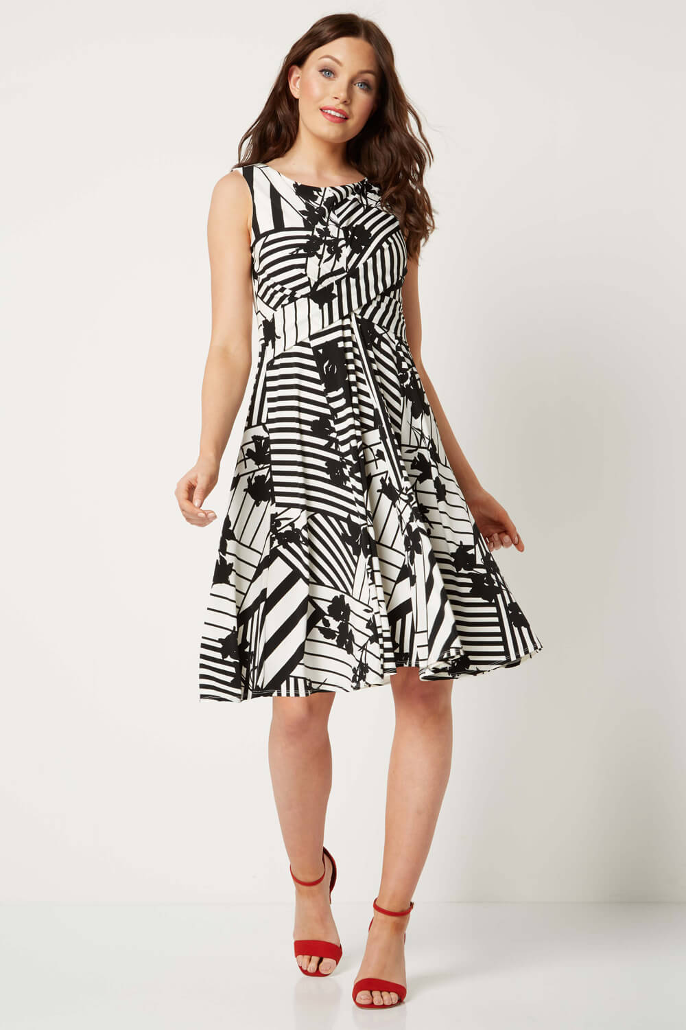 Monochrome Print Fit and Flare Dress