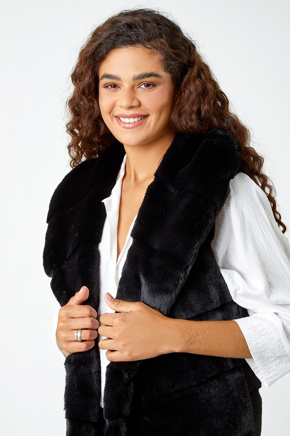 Black faux fur longline sale gilet