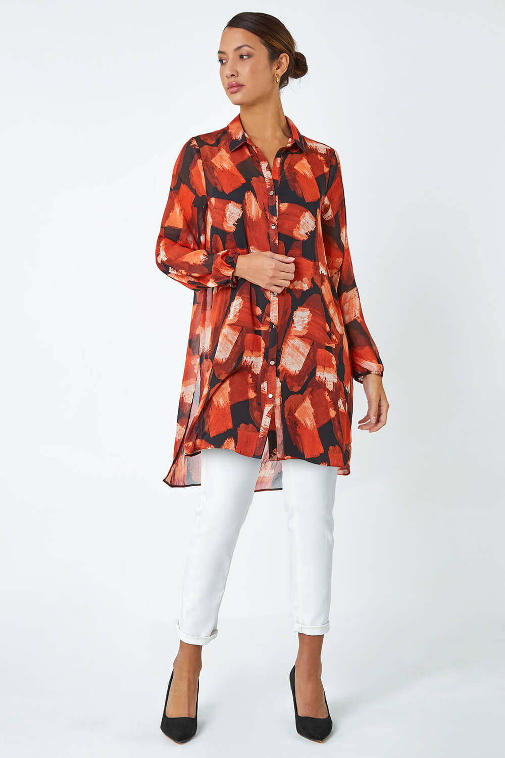 Rust Abstract Print Longline Blouse, Image 2 of 5