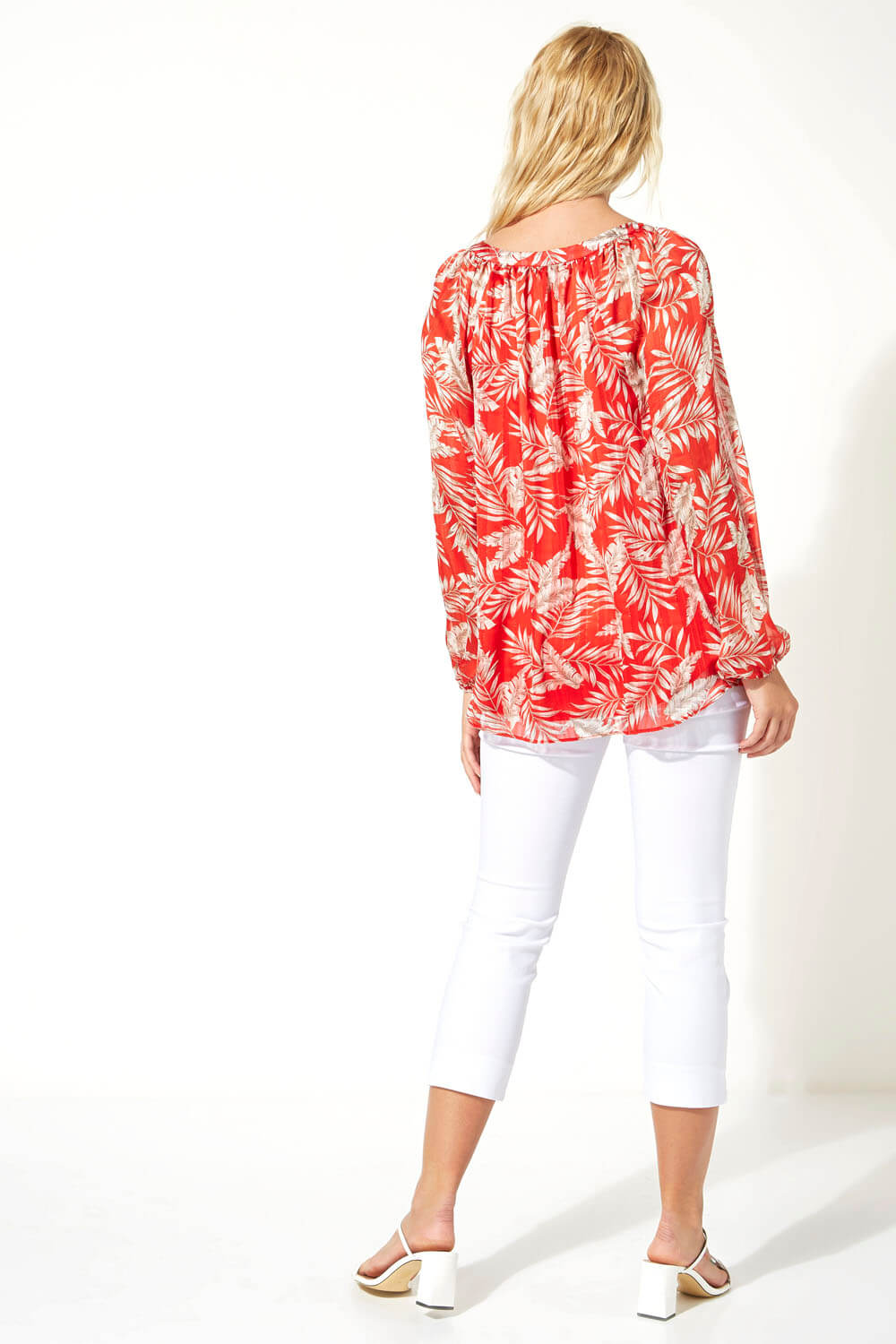 Red Floral Print Sparkle Detail Blouse, Image 3 of 5