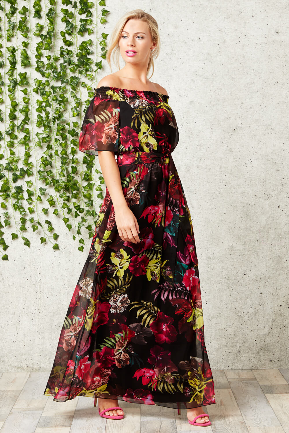 Floral Bardot Maxi Dress