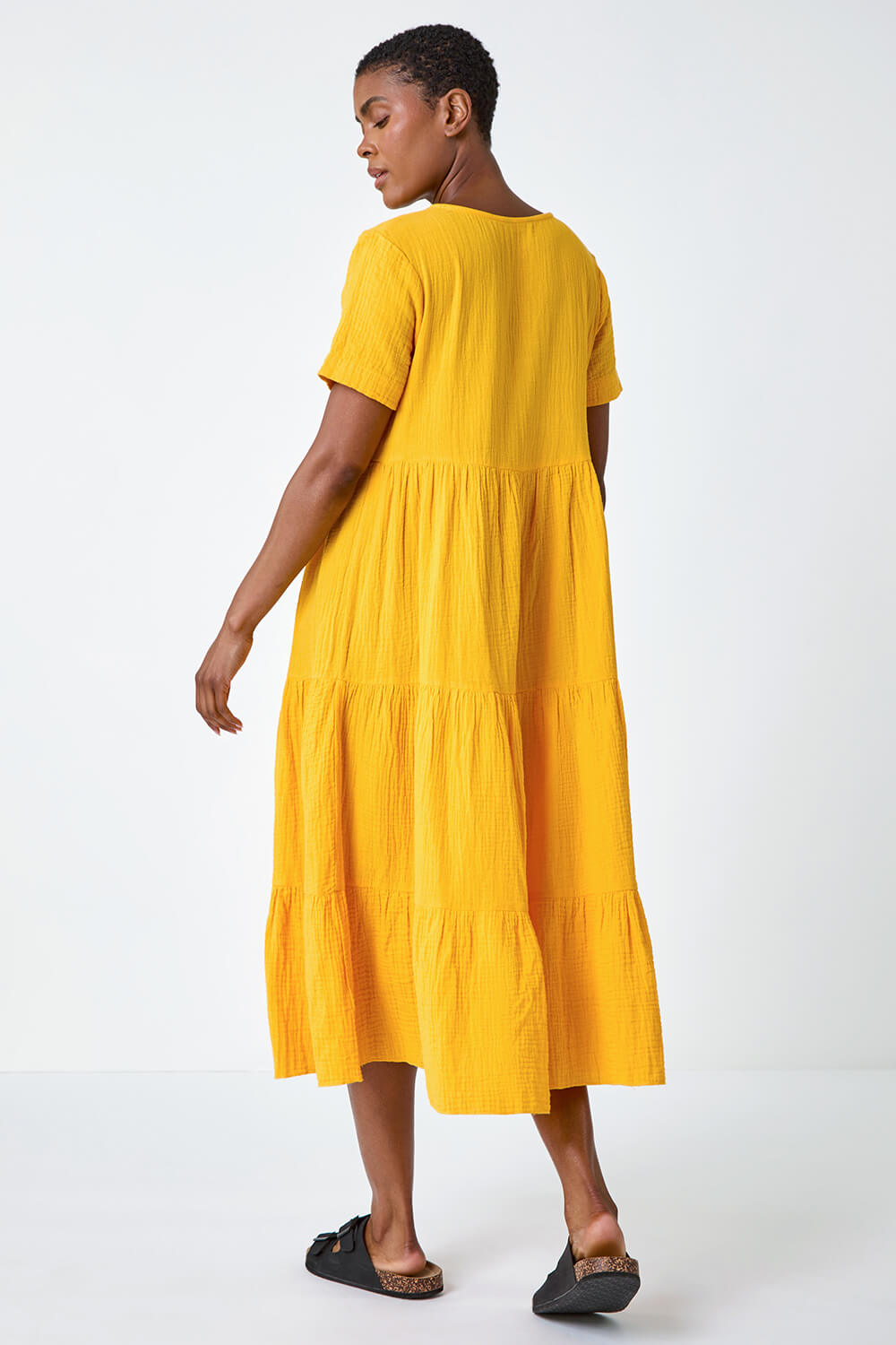 MANGO Cotton Textured Tiered Midi Dress, Image 3 of 5
