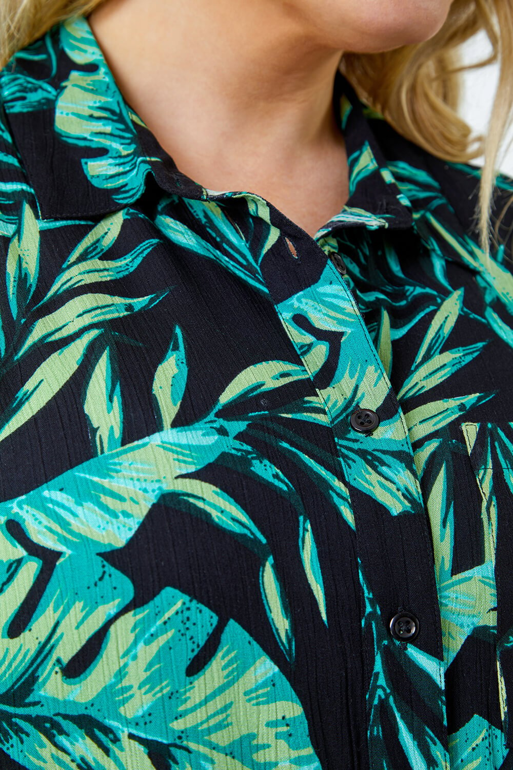 Green Curve Leaf Print Sleeveless Longline Shirt, Image 5 of 5