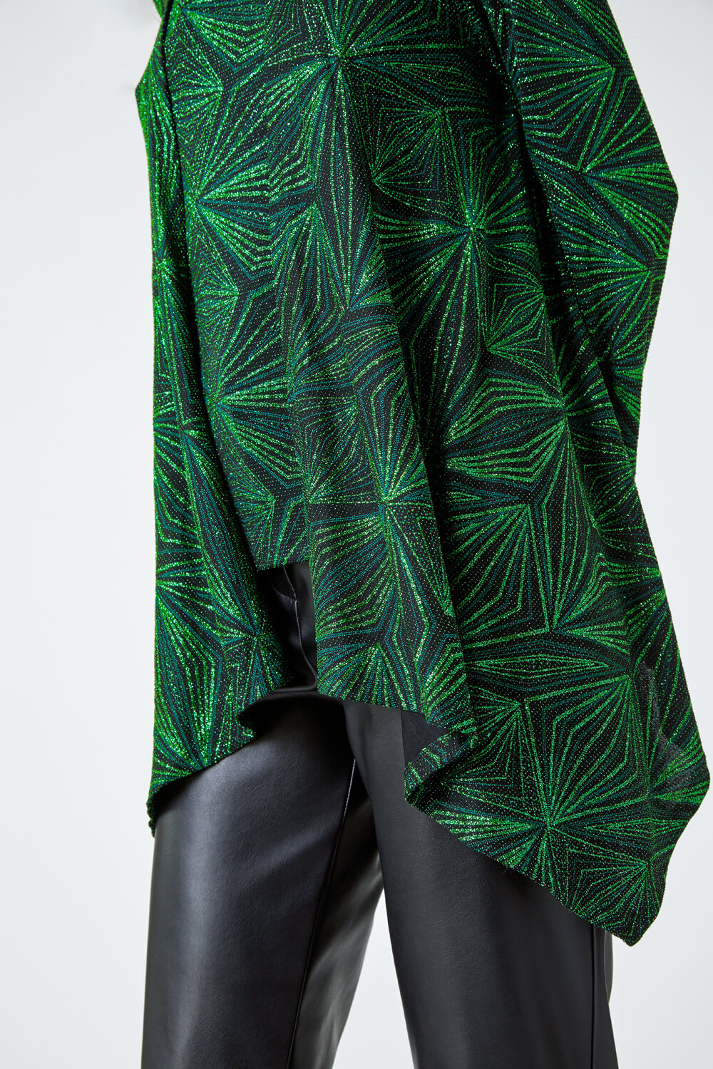 Green Geometric Sparkle Embellished Kimono, Image 5 of 5