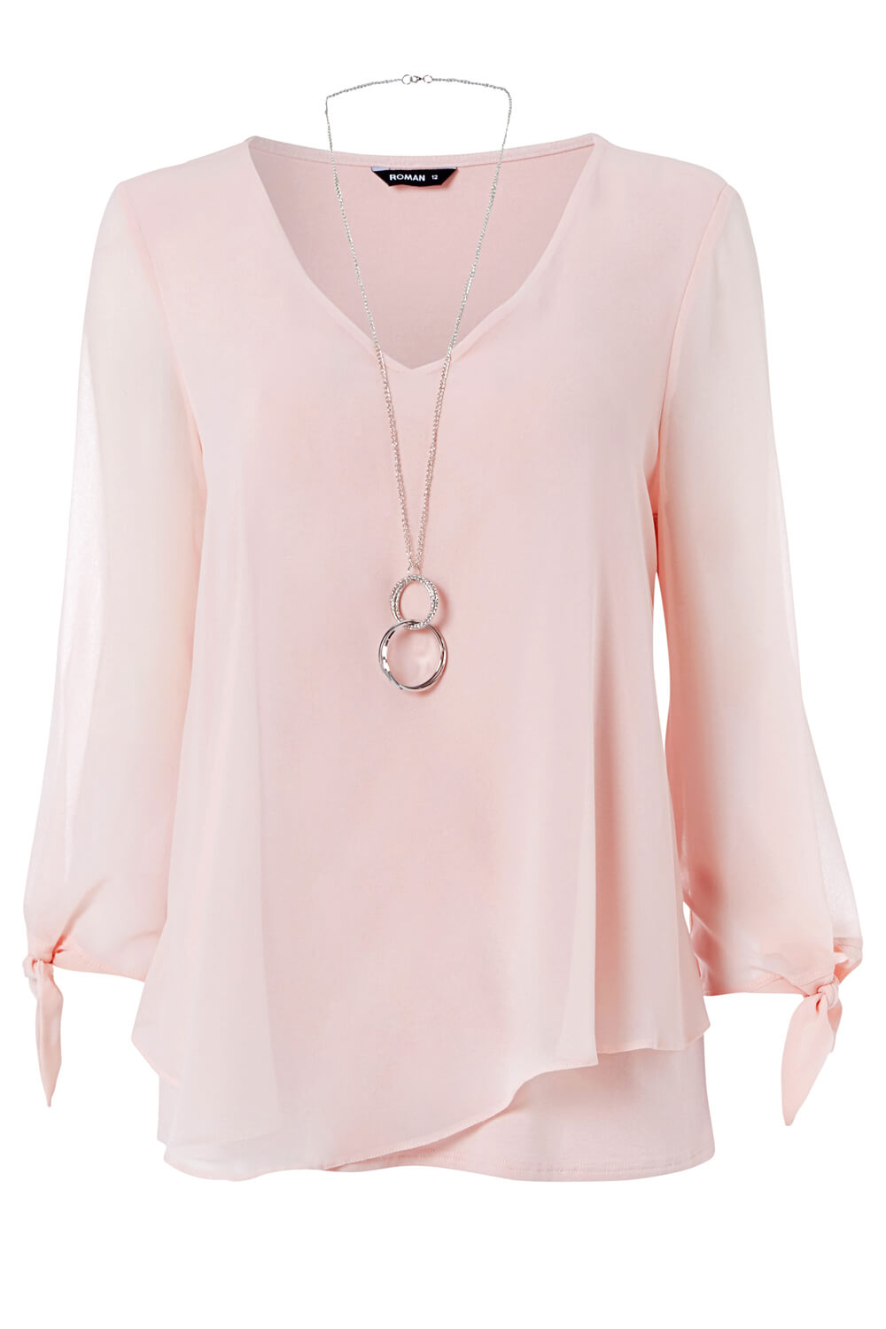 PINK Necklace Trim Jersey 3/4 Sleeve Chiffon Top, Image 4 of 4