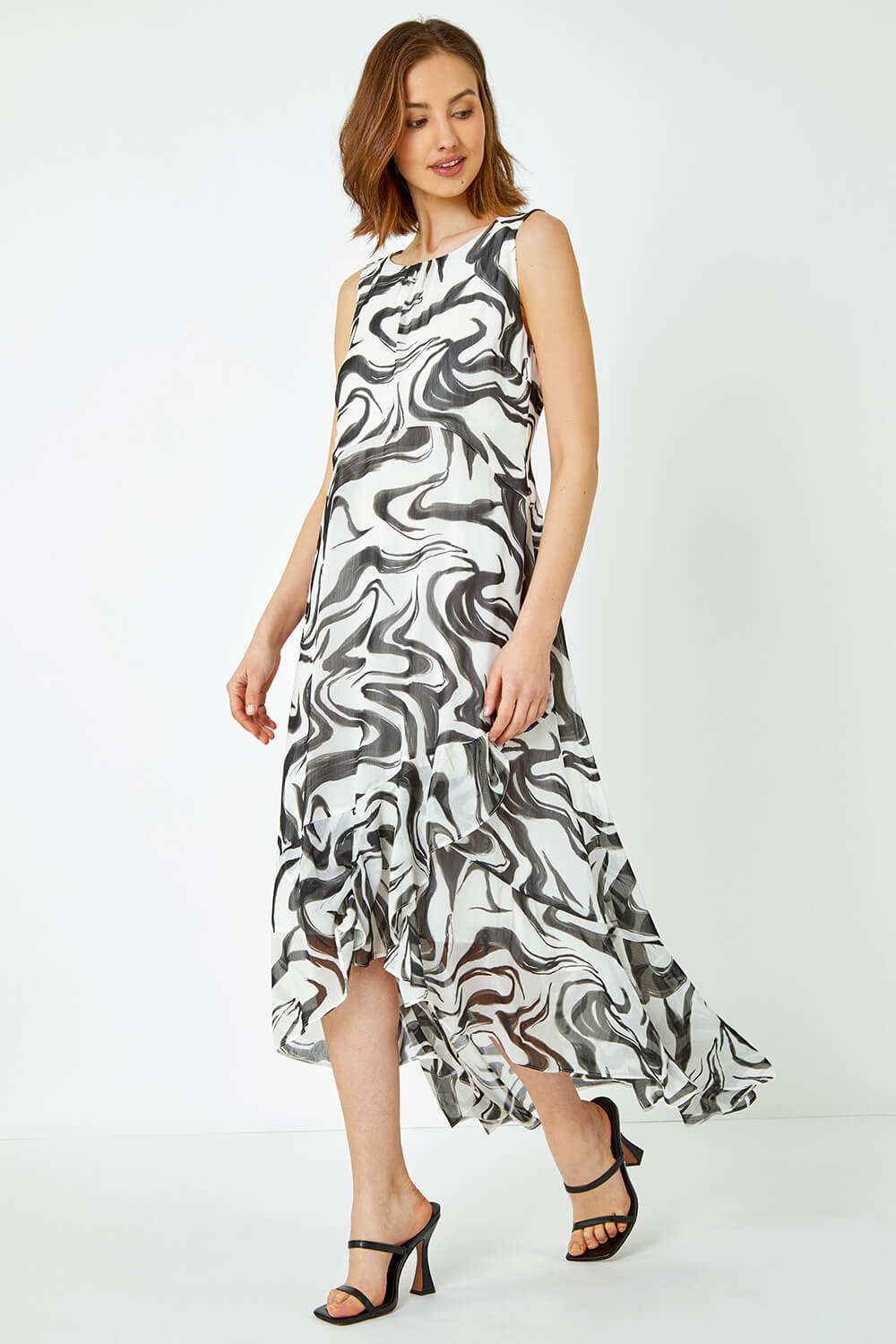 Ivory  Swirl Print Chiffon Midi Dress, Image 2 of 5