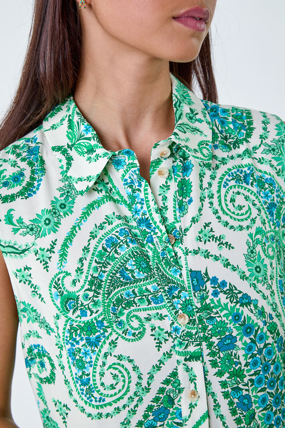Green Petite Paisley Print Midi Shirt Dress, Image 5 of 5