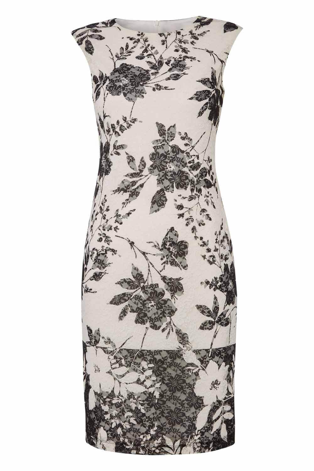 Ivory  Monochrome Floral Print Lace Dress, Image 3 of 3