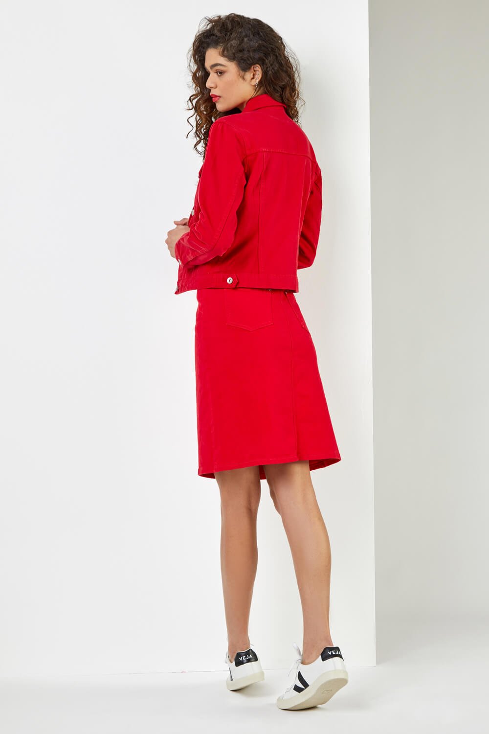 Red Cotton Denim Stretch Skirt, Image 4 of 5