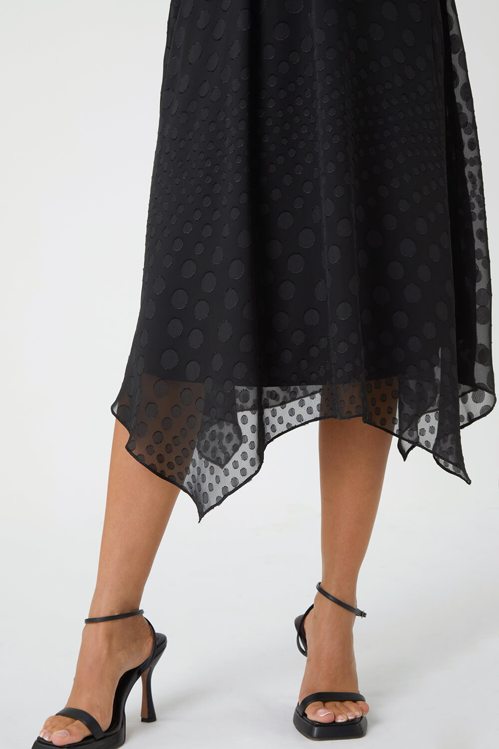 Black Polka Dot Twist Detail Chiffon Dress, Image 5 of 5
